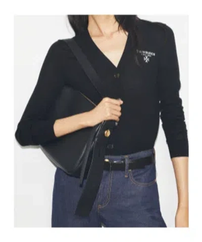 Tory Burch Romy Black Shoulder Bag With Adjustable Shoulder Strap In Grained Leather Woman