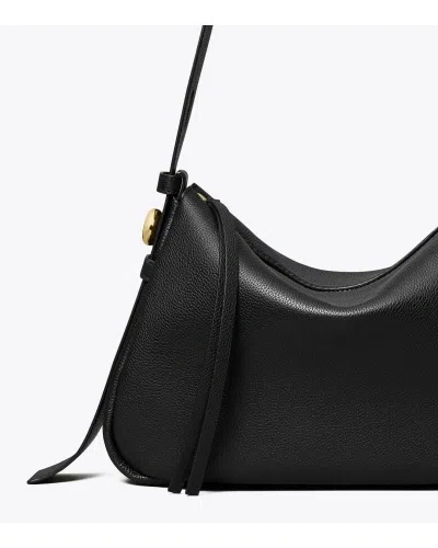Tory Burch Romy Black Shoulder Bag With Adjustable Shoulder Strap In Grained Leather Woman