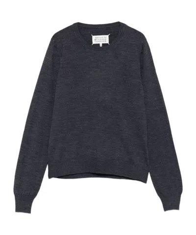 Maison Margiela Lightweight Wool Crewneck Long Sleeve Sweater In Black