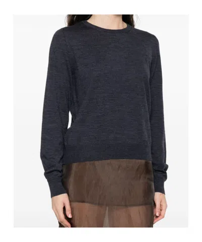Maison Margiela Lightweight Wool Crewneck Long Sleeve Sweater In Black