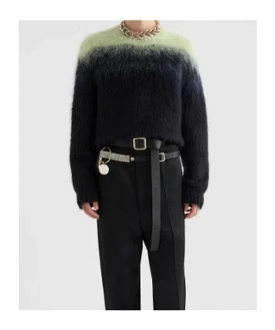 Jil Sander Black Mohair Jacquard Crewneck Sweater In Green