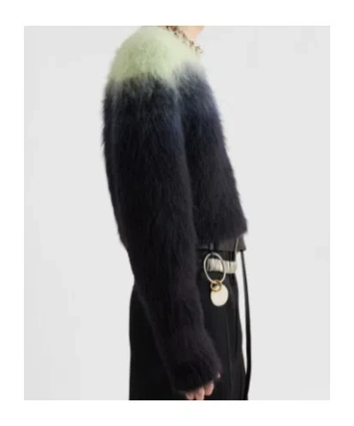 Jil Sander Black Mohair Jacquard Crewneck Sweater In Green