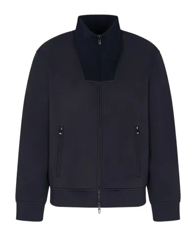 Emporio Armani High Neck Zippered Sweatshirt And Pockets In Black
