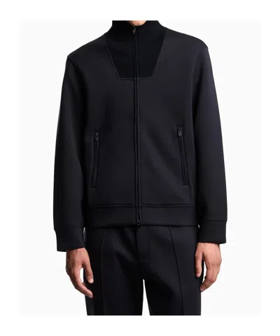 Emporio Armani High Neck Zippered Sweatshirt And Pockets In Black