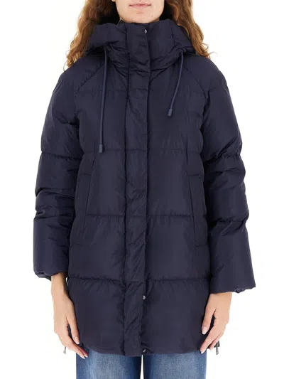 Weekend Max Mara Long-sleeved Hooded Cotton Jacket In Blue