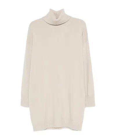 Roberto Collina Turtleneck Dress Dropped Shoulders Ribbed Cuffs In Animal Print