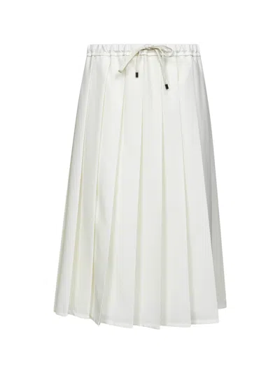 Brunello Cucinelli Women Ivory Canvas Pleated Track Skirt In White