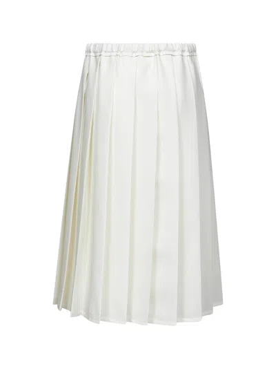 Brunello Cucinelli Women Ivory Canvas Pleated Track Skirt In White