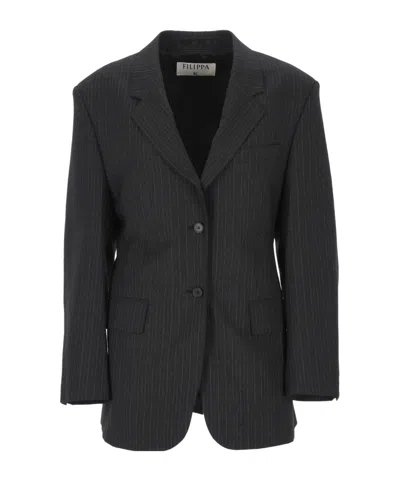 Filippa K Black Pinstripe Jacket In Animal Print