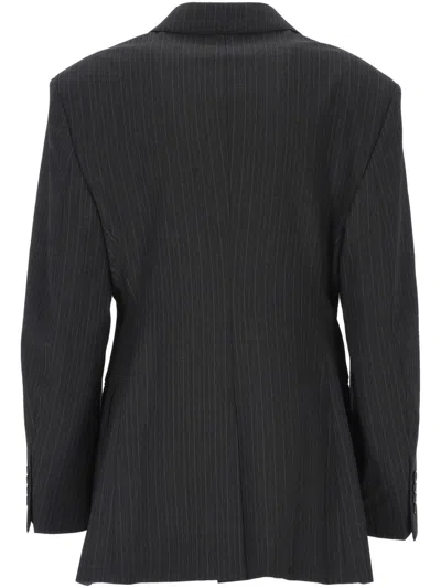 Filippa K Black Pinstripe Jacket In Animal Print