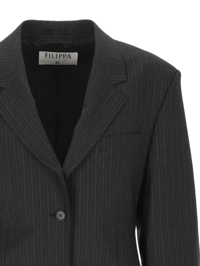 Filippa K Black Pinstripe Jacket In Animal Print