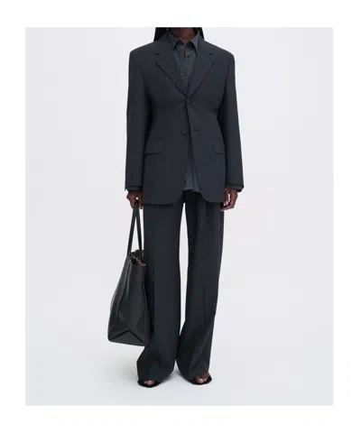 Filippa K Black Pinstripe Jacket In Animal Print