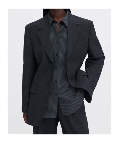 Filippa K Black Pinstripe Jacket In Animal Print