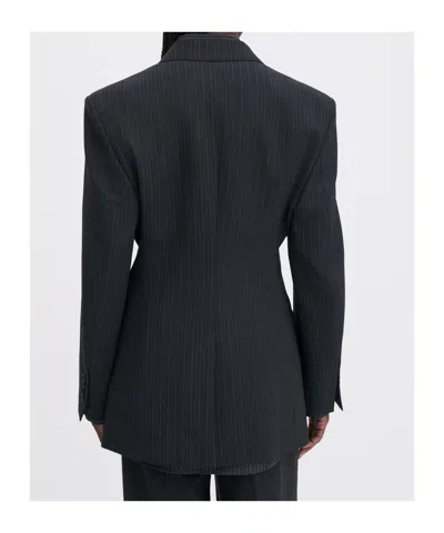 Filippa K Black Pinstripe Jacket In Animal Print