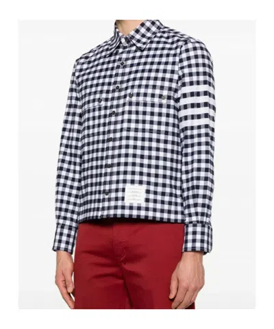Thom Browne Navy Blue Check Shirts In Blue