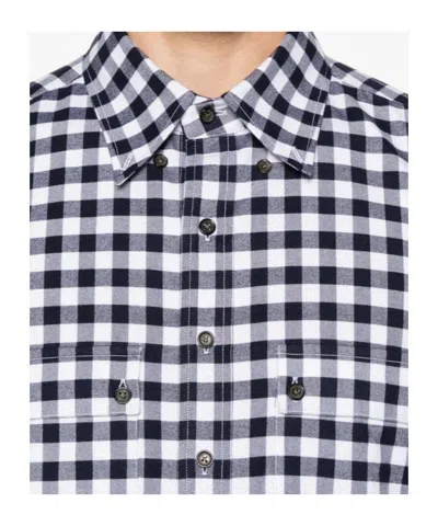 Thom Browne Navy Blue Check Shirts In Blue