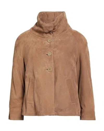 Accuà By Psr Woman Jacket Camel Size 12 Leather In Brown