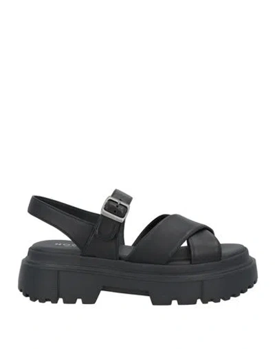 Hogan Woman Sandals Black Size 5.5 Calfskin In Black