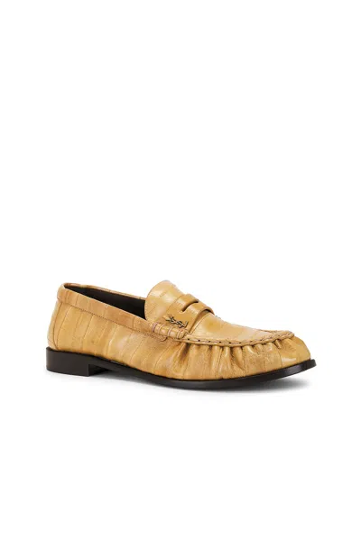 Saint Laurent Le Loafer Monogram Logo-appliquéd Eel Penny Loafers In Neutral