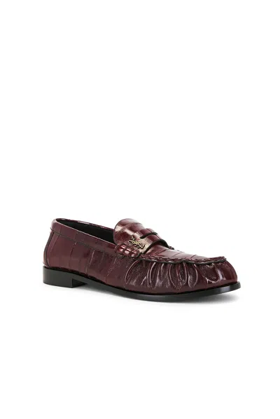 Saint Laurent Crocodile-effect Loafers In Brown