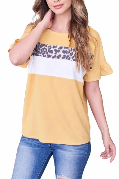 Perfect Peach Leopard Contrast Short Sleeve Color Block Top In Yellow In Multi