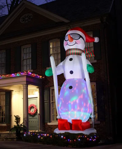 Glitzhome 20" Giant Disco Lighted Inflatable Skiing Snowman In Multi