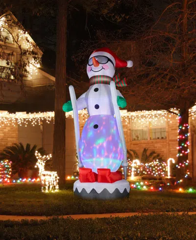 Glitzhome 20" Giant Disco Lighted Inflatable Skiing Snowman In Multi
