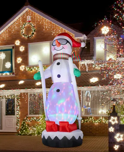 Glitzhome 20" Giant Disco Lighted Inflatable Skiing Snowman In Multi