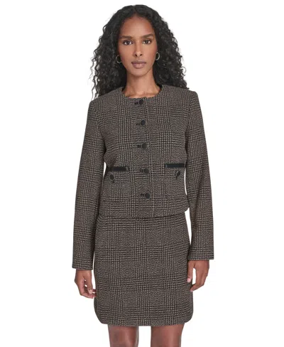 Calvin Klein Glen Plaid Crop Jacket In Brown