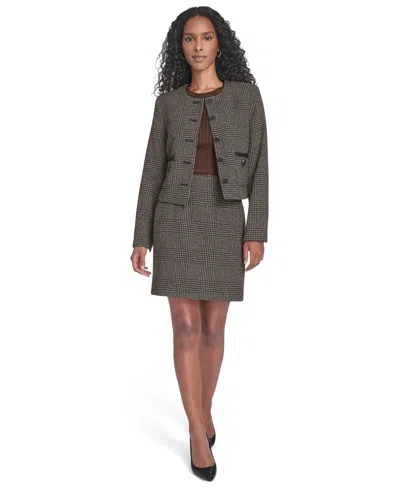 Calvin Klein Glen Plaid Crop Jacket In Brown