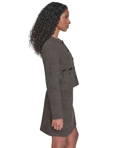 Calvin Klein Glen Plaid Crop Jacket In Brown