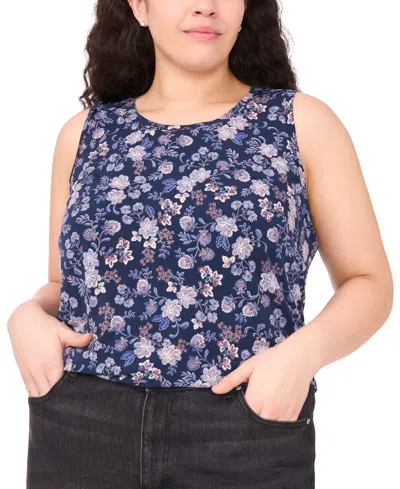 Vince Camuto Plus Size Sleeveless Printed Keyhole Top In Blue
