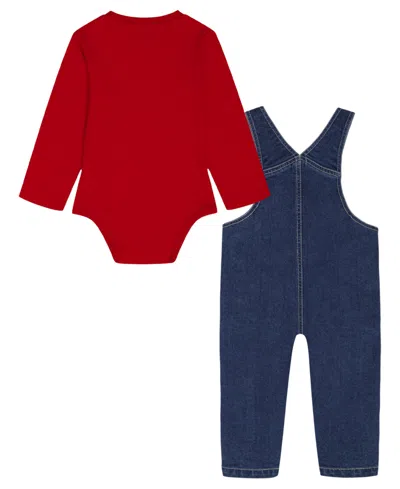Tommy Hilfiger Baby Boys 2-piece Long Sleeve Bodysuit And Denim Overalls Set In Red