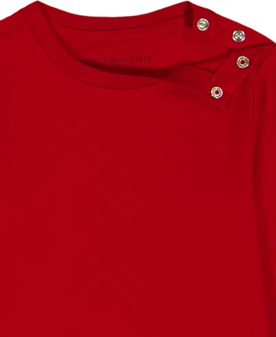 Tommy Hilfiger Baby Boys 2-piece Long Sleeve Bodysuit And Denim Overalls Set In Red