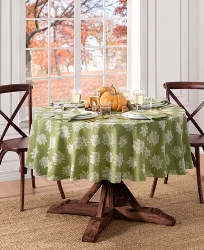 Elrene Falling Leaves Jacquard Cotton Tablecloth, 70" Round In Green