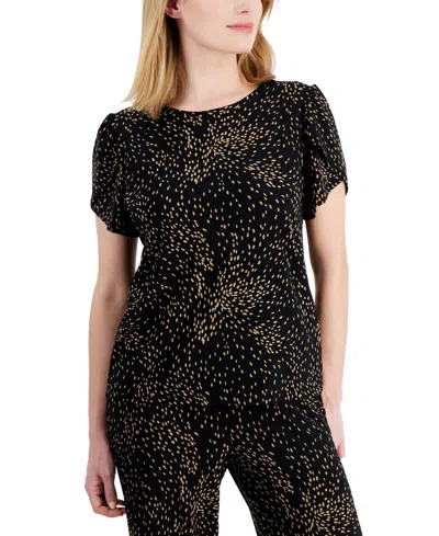 Ak Anne Klein Dot Tulip Sleeve Top In Black