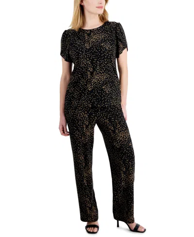 Ak Anne Klein Dot Tulip Sleeve Top In Black