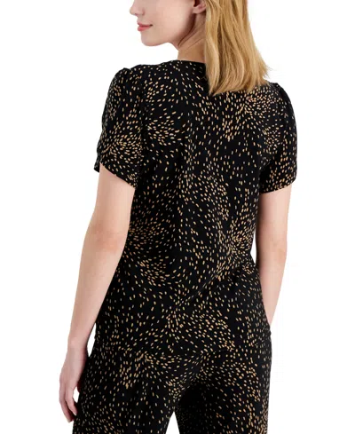 Ak Anne Klein Dot Tulip Sleeve Top In Black