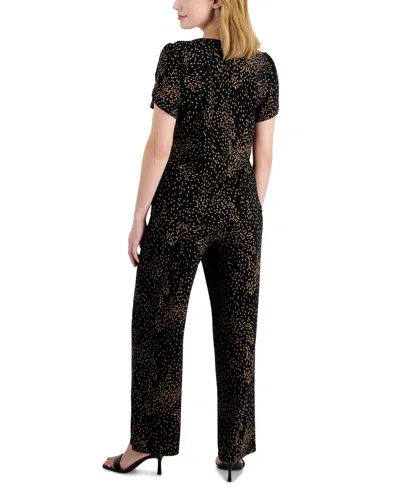 Ak Anne Klein Dot Tulip Sleeve Top In Black