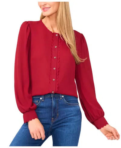 Cece Women's Long Sleeve Button Down Blouse In Red