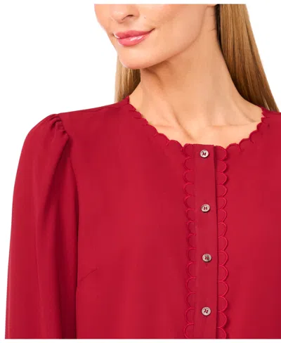 Cece Women's Long Sleeve Button Down Blouse In Red
