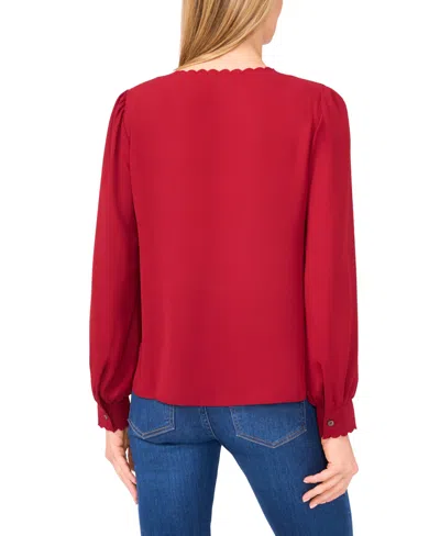Cece Women's Long Sleeve Button Down Blouse In Red