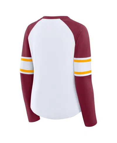 Fanatics Women's White/burgundy Washington Commanders Redzone Blitz Package Raglan Lace-up V-neck Long Sleeve In Multi