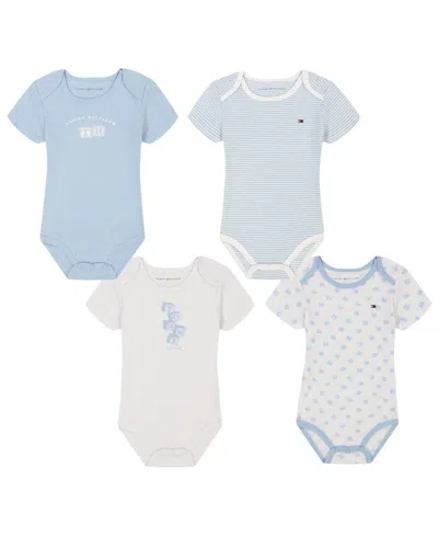 Tommy Hilfiger Baby Boys 4-pack Short Sleeve Bodysuits In Blue