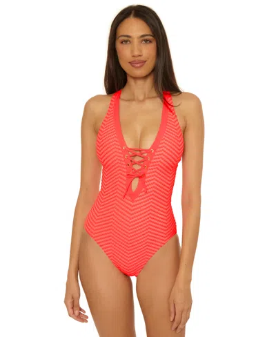 Becca Women's Connect Corset Lace-up One-piece Swimsuit In Red