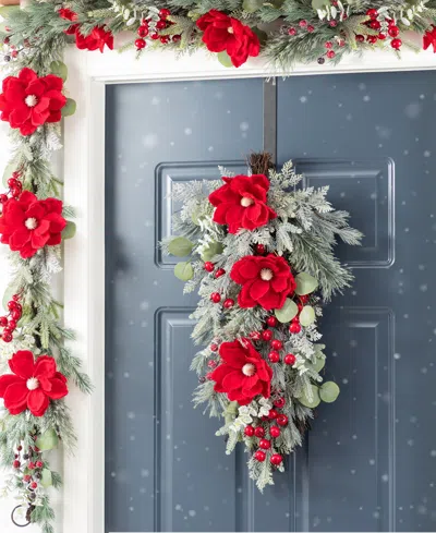 Glitzhome 28" Christmas Magnolia Berry Teardrop In Multi