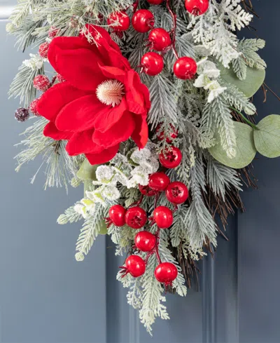 Glitzhome 28" Christmas Magnolia Berry Teardrop In Multi