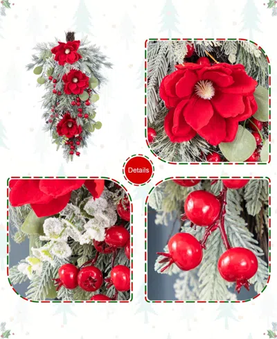 Glitzhome 28" Christmas Magnolia Berry Teardrop In Multi