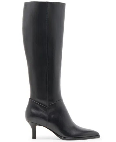 Dolce Vita Womens Emmi Pointed Toe Blade Heel Knee High Tall Dress Boots Regular Wide Calf In Black