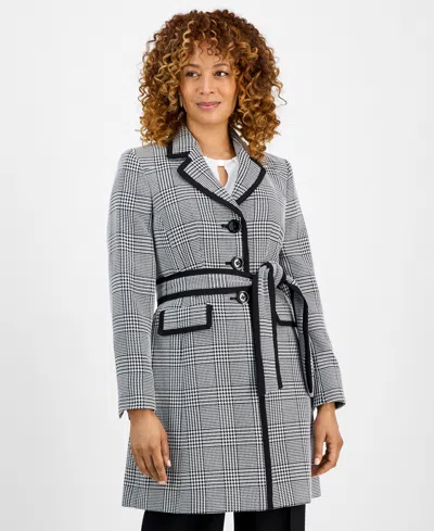 Le Suit Women's Framed Plaid Belted Wide-leg Pantsuit Set, Regular & Petite In Black